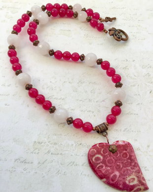 Colier agate ciclam & cuart roz