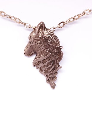 Pandantiv de autor din bronz, cu model cap de lup