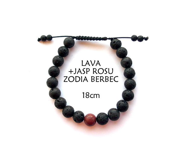 Bratara LAVA+JaspRosu*Talisman norocos*BERBEC*Bratara reglabila