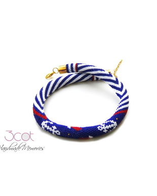 Colier handmade crosetat cu margele de nisip - Navy