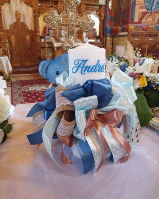 Lumanare botez ursulet personalizata