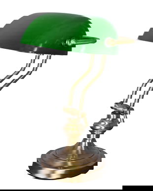 Lampa Banker din alama masiva cu abajur din sticla verde