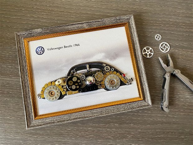 Masina model Volkswagen Beetle 1966 Cod M 574, Cadouri zile de nastere, Mecanism de ceas vintage, Piese de ceas
