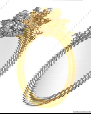 Oglinda  cu o rama aurie cu decoratiuni cu doi ingerasi