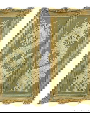 Set doua tablouri cu rama aurie si decoratiuni din alabastru