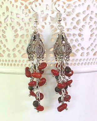 CERCEI LUNGI ~POPPIES~ coral,agate,accesorii argintate