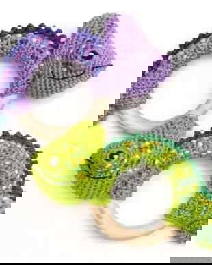Jucarie dentitie, Jucarie nou nascuti, Cameleon, Zornaitoare crosetata, Cameleon crosetat, Jucarie cameleon, Cameleon de plus