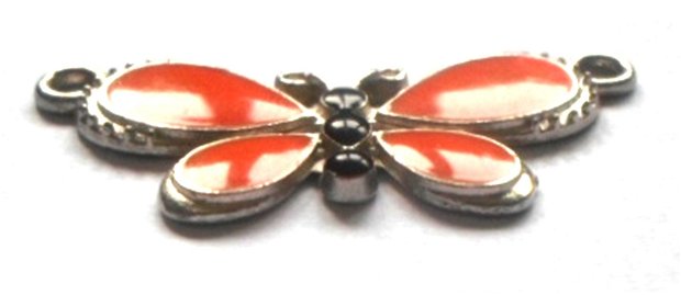 Link metalic fluture portocaliu si negru pe baza argintie