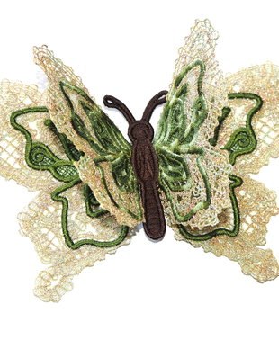 Fluture Decorativ Dublu Brodat pe Organza