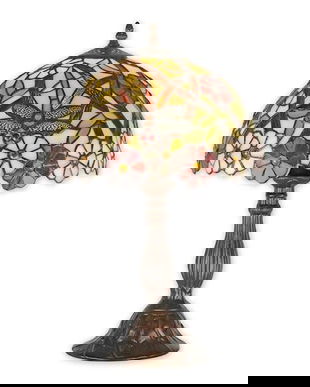 Lampa Tiffany din bronz cu libelule si flori