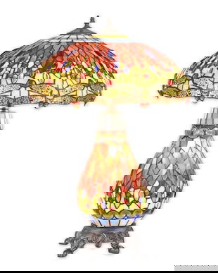 Lampa  mare Tiffany din bronz cu decoratiuni colorate