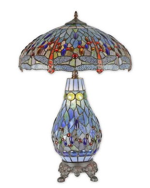 Lampa  mare Tiffany din bronz cu libelule rosii