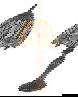 Lampa Tiffany din bronz cu decoratiuni colorate