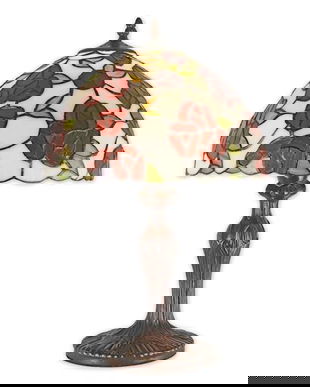 Lampa Tiffany din bronz cu flori rosii