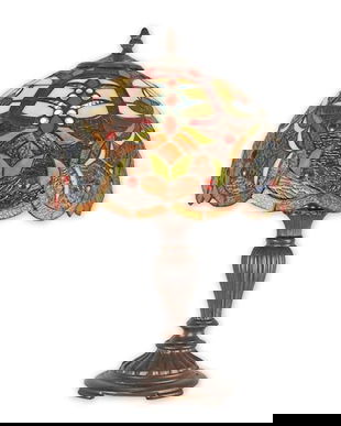 Lampa Tiffany din bronz cu decoratiuni colorate