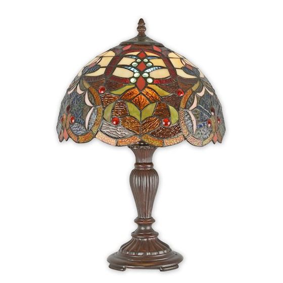 Lampa Tiffany din bronz cu decoratiuni colorate