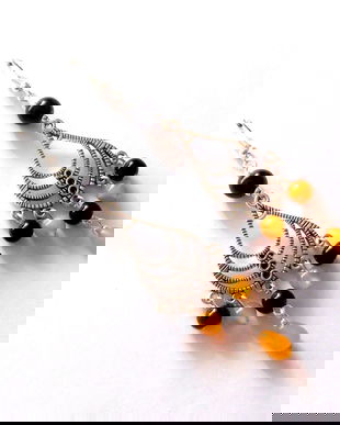 cercei agate galbene si onix 40658