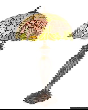 Lampa  mare Tiffany din bronz cu flori roz