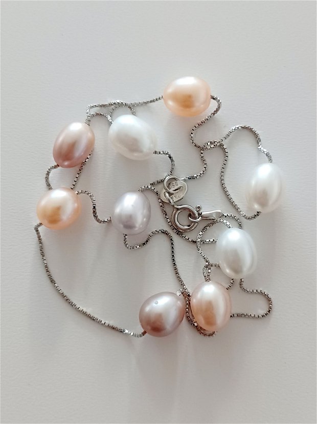 Colier perle colorate si argint