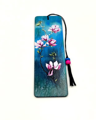 Semn de carte handmade, magnolii roz 2752