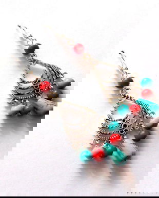 cercei howlite rosu si turcoaz 40660