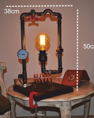 lampa suport lemn steampunkdesigncj, lampa steampunk, corp de iluminat