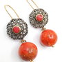 Cercei din argint si coral, cercei lungi argint, cercei statement, cercei handmade