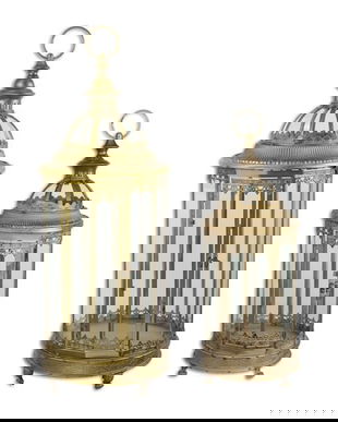 Set doua felinare din metal auriu antichizat