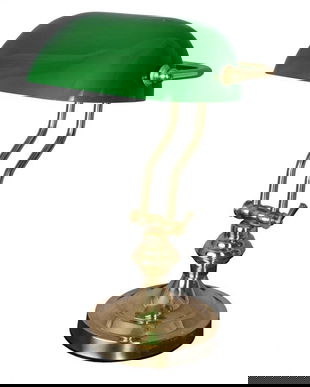 Lampa Banker din alama masiva cu abajur din sticla verde