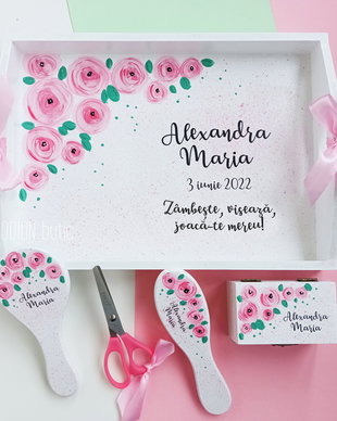 Tava turta trandafiri pictata manual personalizata cu nume