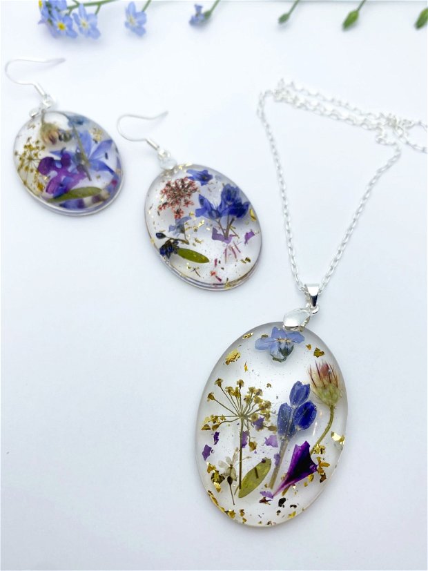 Set de bijuterii din argint cu flori colorate handmade