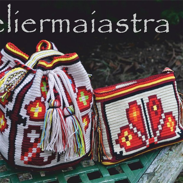 set genti handmade crosetate ornamentate cu motivul popular din Crisana soare fitoform