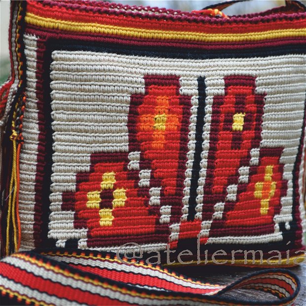 set genti handmade crosetate ornamentate cu motivul popular din Crisana soare fitoform
