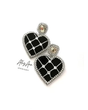 Cercei inima din catifea si cristale Swarovski