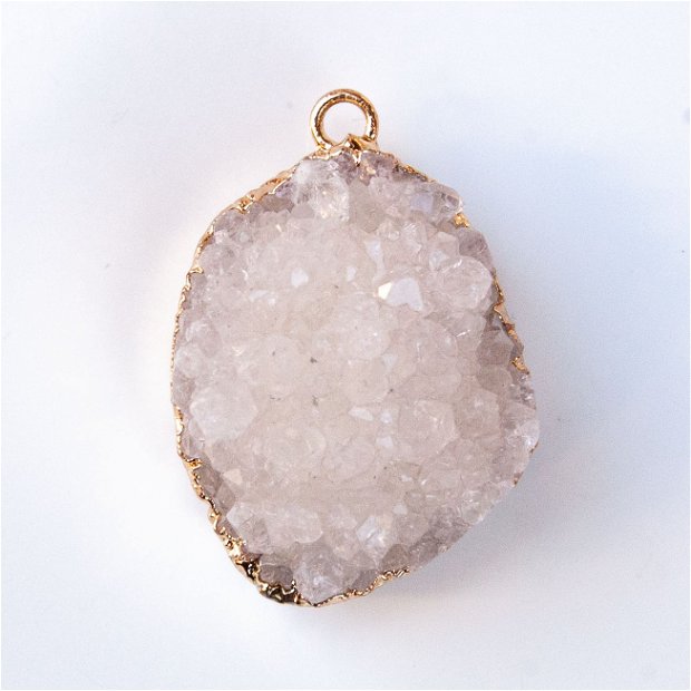 Pandant Crystal quartz - druzy cu  margini electroplacate aur- W1275