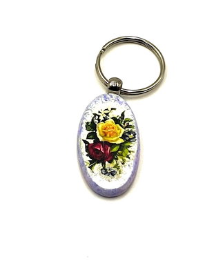 Breloc lemn model floral trandafir rosu galben - 2526