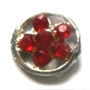 Link metalic floare in cerc cu strasuri sticla rosu aprins transparent pe baza argintie