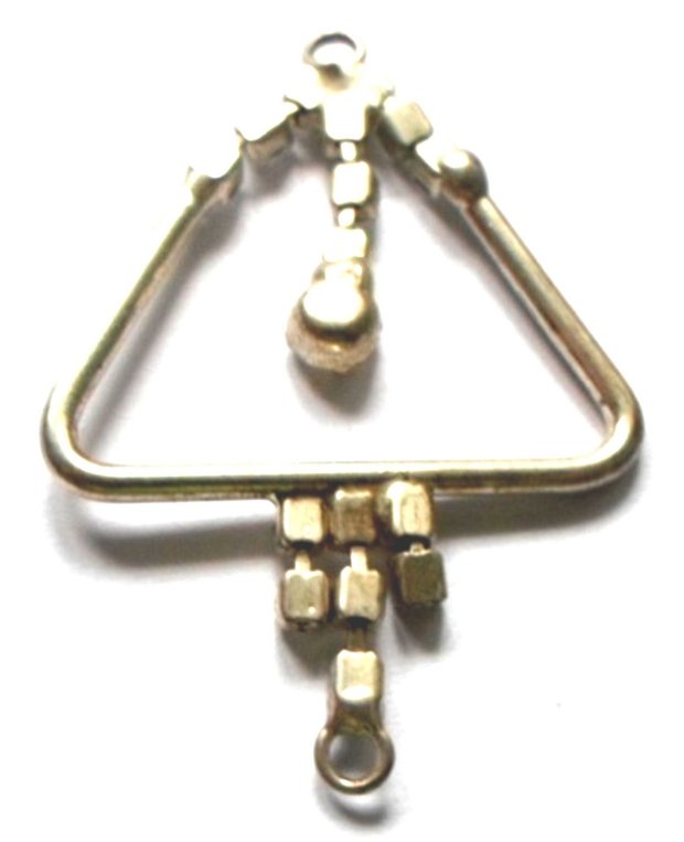 Link metalic triunghi avand pendul cu strasuri sticla albe pe baza argintie