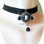 chocker piele cu camee albastra