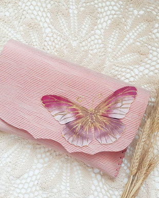 poseta plic handmade unicat din piele- Pink Butterfly