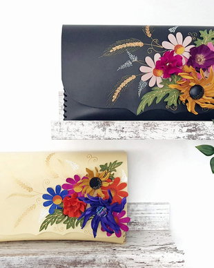 poseta plic handmade unicat din piele -  Floral delight