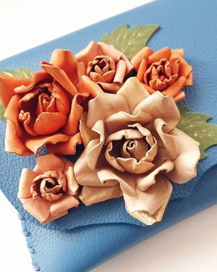 poseta plic handmade unicat din piele - nude roses dream