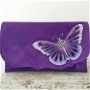 poseta plic handmade unicat din piele- Purple Butterfly