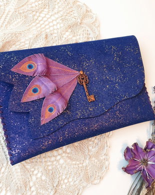 poseta-plic handmade unicat - Peacock Feathers