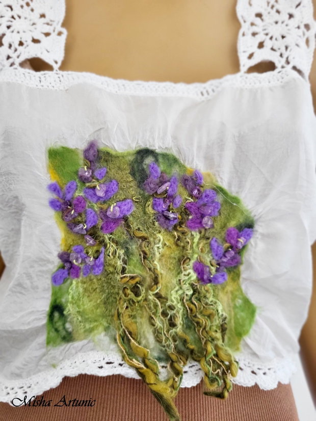 Top din matase naturala si lavanda impaslita