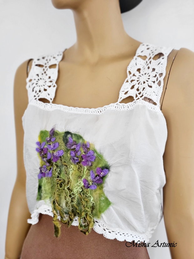Top din matase naturala si lavanda impaslita