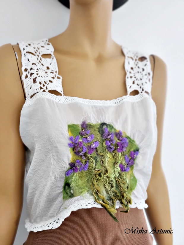 Top din matase naturala si lavanda impaslita