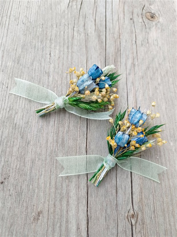 Cocarde nuntă-flori naturale uscate, Albastru 8 cm
