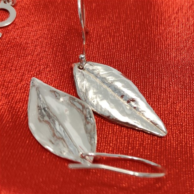Cercei frunze din argint pur