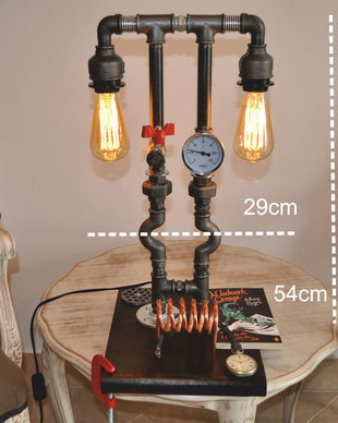 lampa telefon suport lemn steampunkdesigncj, lampa steampunk, corp de iluminat